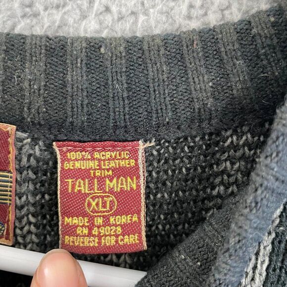 VTG Desica Sweater Men XLT Black Leather Trim‎ Grandpa Knit Pullover - Picture 6 of 10